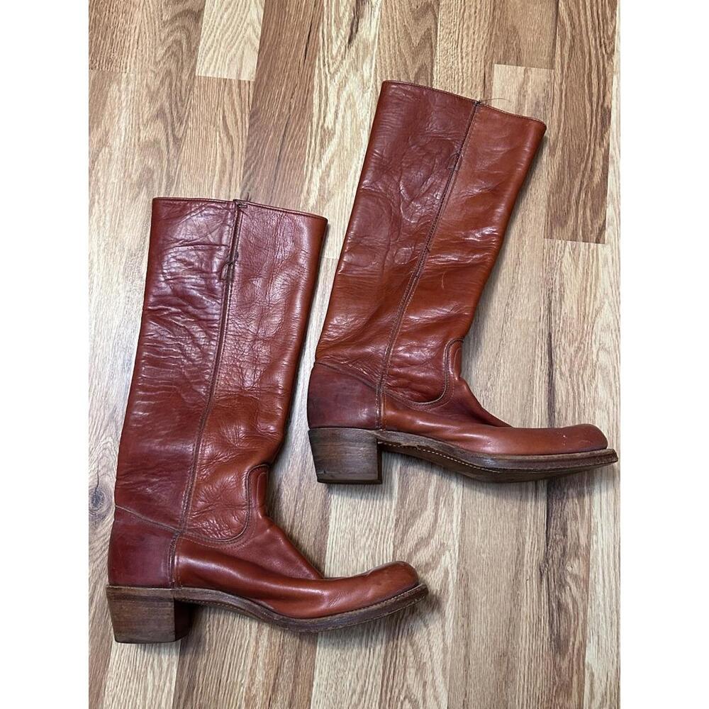 Frye Women's Tall Leather Boots in Cognac Brown - Picture 3 of 13